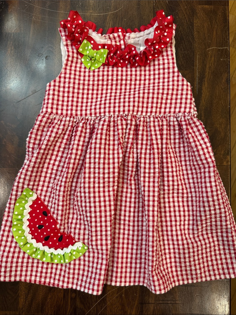 Emily Rose Red Gingham Watermelon Appliqué Sundress